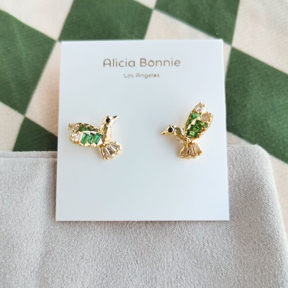 Alicia Bonnie Hummingbird Stud Earrings Gold Crystal Elegant Style - Picture 1 of 3